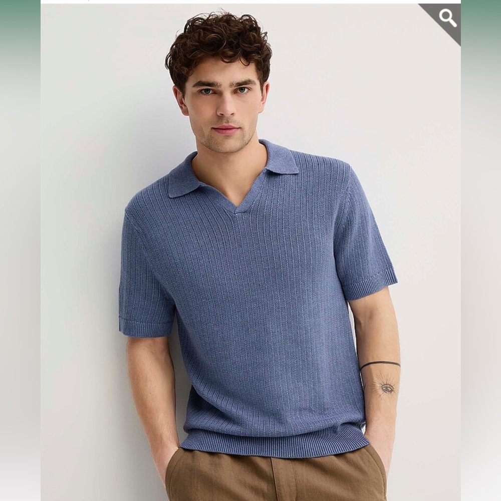 NWT Simons Blue 100% Linen Johnny Collar Polo sXL